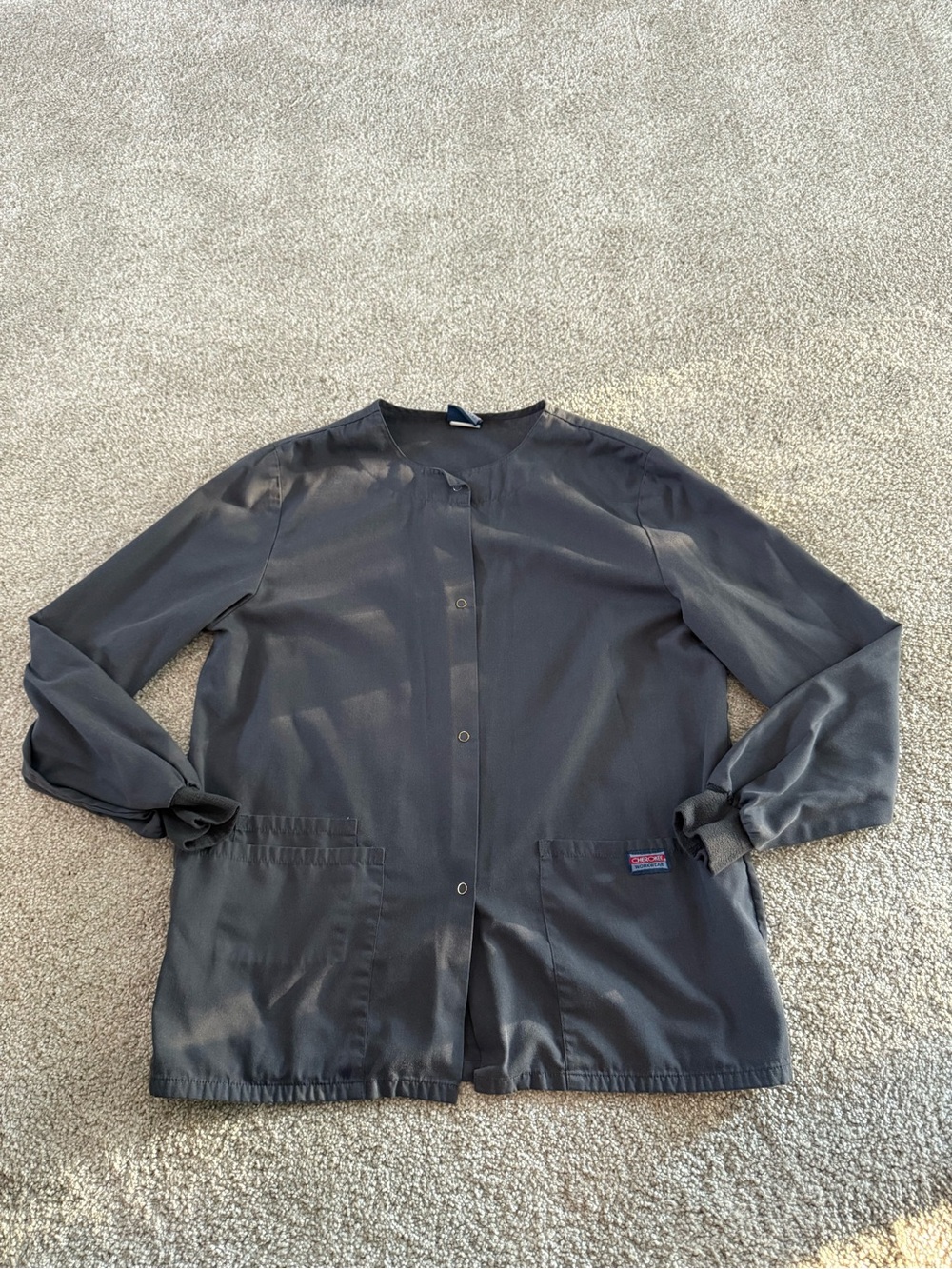 Cherokee Workwear Snap Front Scrub Jacket in Pewter Size XS